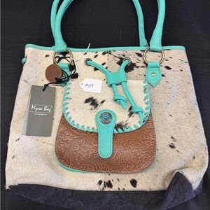 Myra Bag Aqua and Brown Shoulder Bag